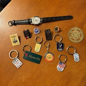 Lot Of Vintage Olympic Collectibles - Watch Pins Keychains Team USA